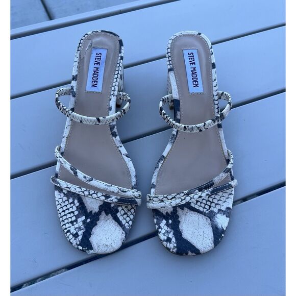 Steve Madden Block Heel Snake Print Sandal - Size 7.5 - Multicolored - Picture 1 of 9
